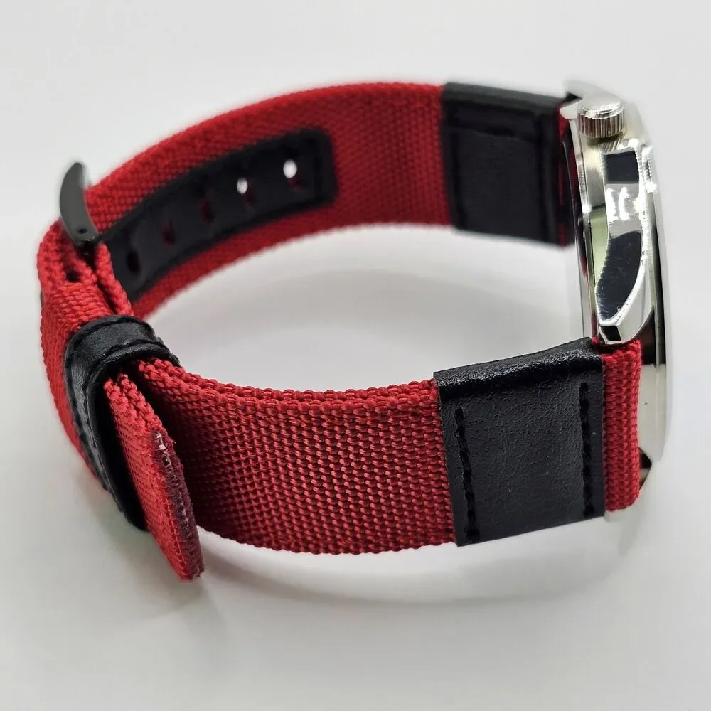 Field Men's Watch 42MM‎ Black Dial Red Black Canvas Bands New Battery